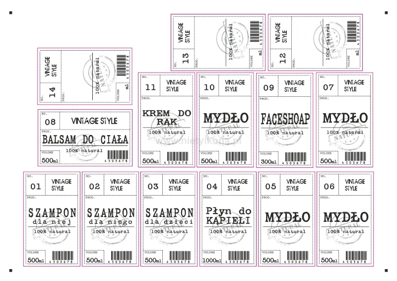 Naklejki drukowane - etykietki łazienkowe (VINTAGE STYLE)