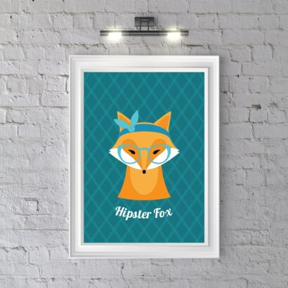 Plakat Hipster Fox (dark blue)