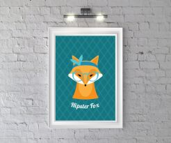 Plakat Hipster Fox (dark blue)